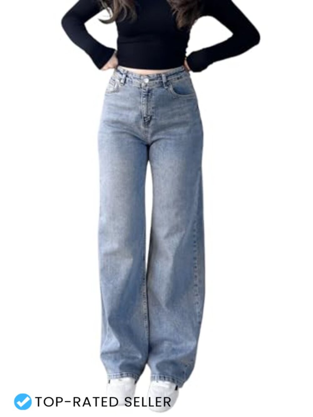 Curvy Fit High Rise Wide Leg Jeans with Tummy Control Stretch Denim Plus Size